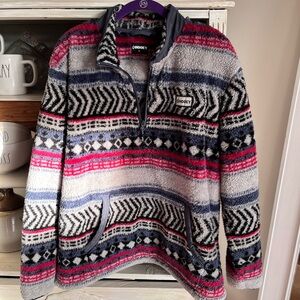 Hooey Women's Pink and Gray Patterned Pullover Like New